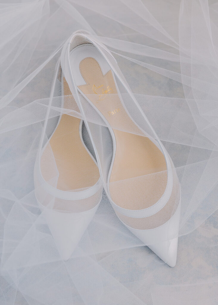 flat lay of shoes on wedding day