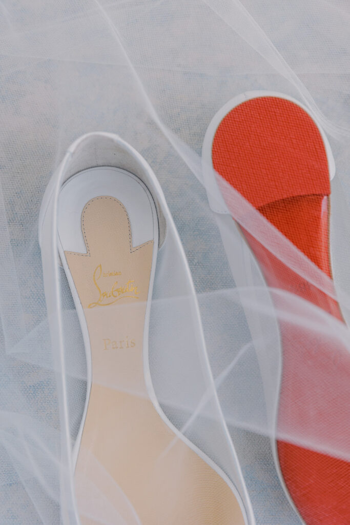 flat lay of shoes on wedding day