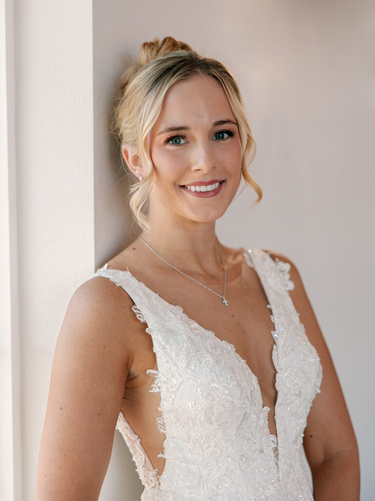 Bridal portrait in indoor chapel at Davis & Grey Farms