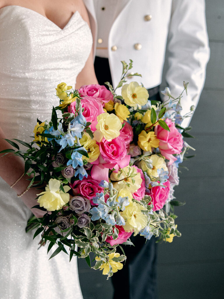 close up photo of bridal bouquet with all the flowers in focus