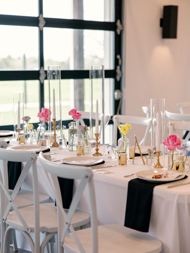 tablescape of wedding at davis &
grey farms