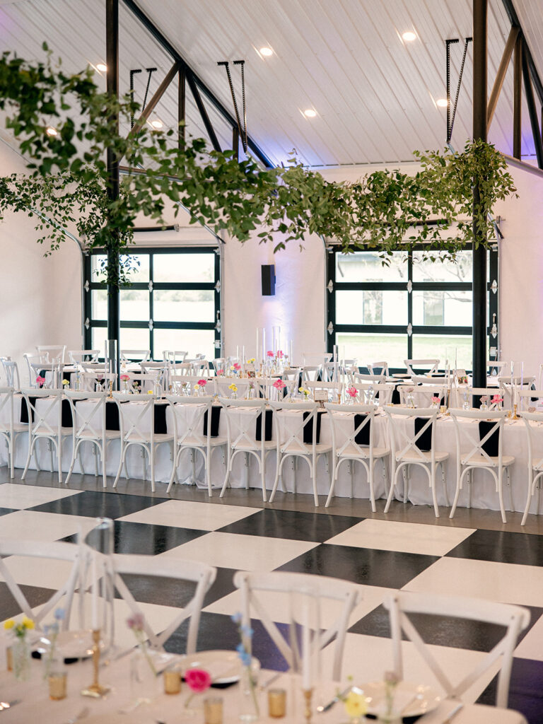 tablescape of wedding at davis &
grey farms