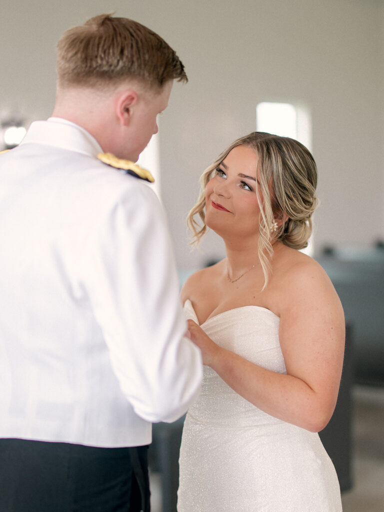 bride gazing at her groom after the private first look