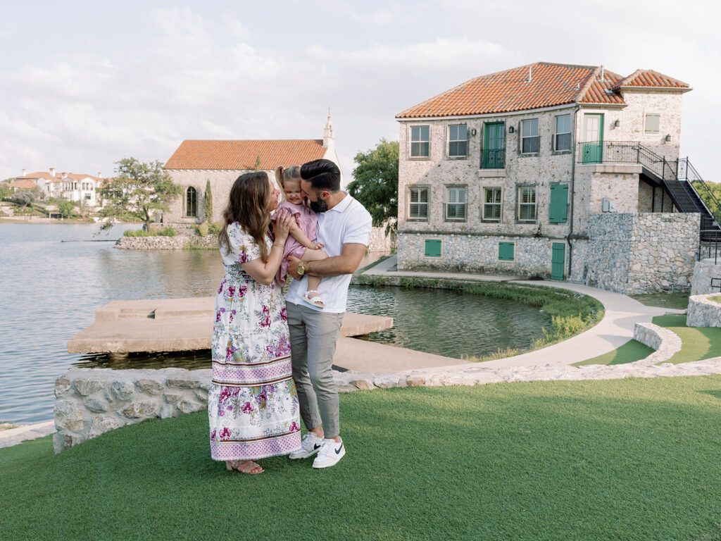 mom dad and young daughter family photo session in north dallas